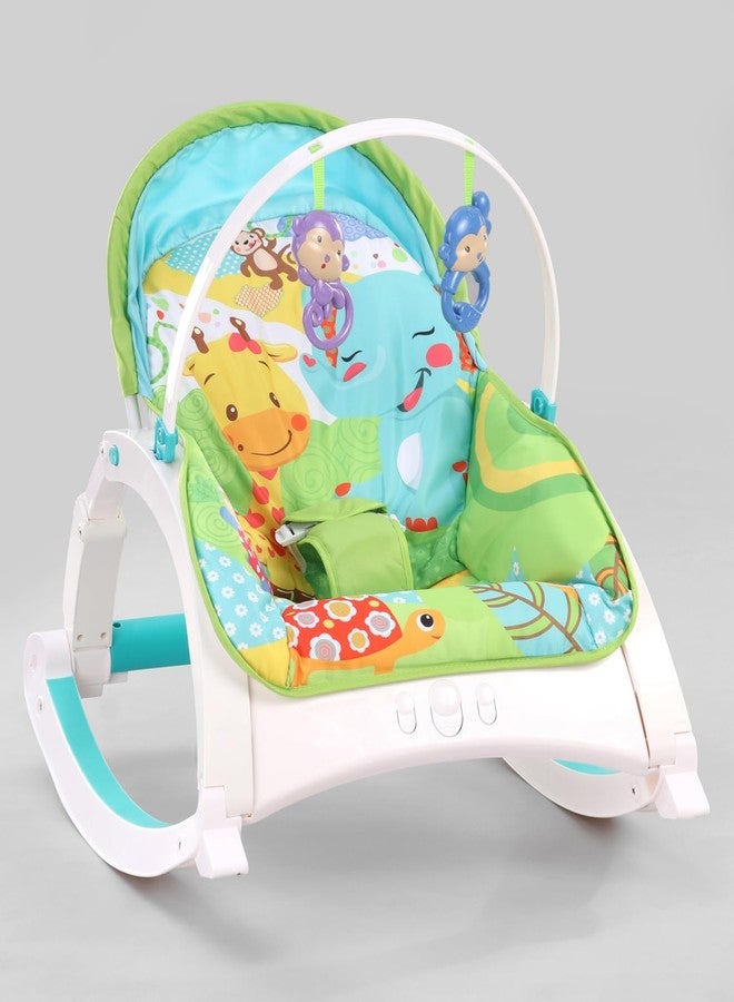 MVM Enterprise Premium Newborn to Toddler 2 in 1 Portable Baby Rocker with Food Tray Music Vibration & Toys BIS Certified Multi-Functional Adjustable backrest Recliner Feeding Chair (Giraffe Green) (1 pcs) - Image 1